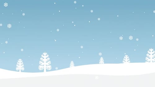 Christmas Winter Background with Falling Snowflakes and Trees