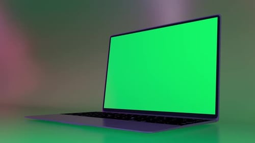 Laptop with green screen on display for footage placement. Mockup laptop screen