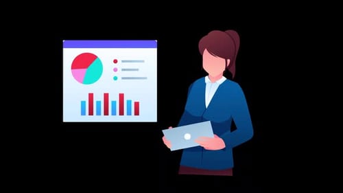 Animated Flat Design Business Data Presentation with Woman