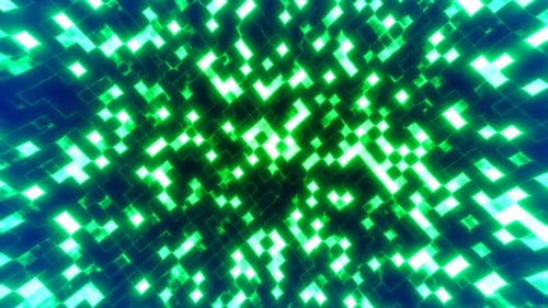 Green energy looped glowing blocks digital squares computer bright background