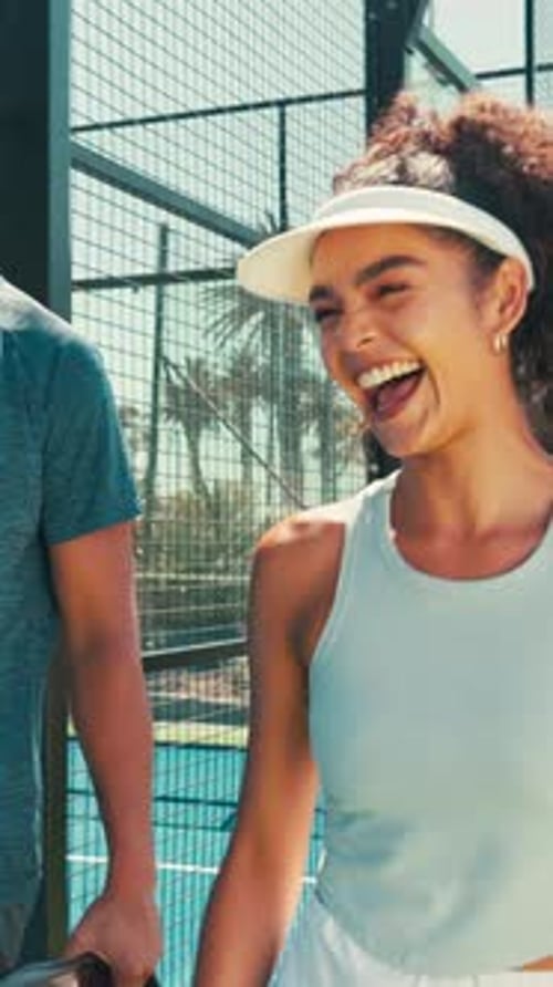 People, fitness and start with fist bump on tennis court, teamwork or partner motivation for match