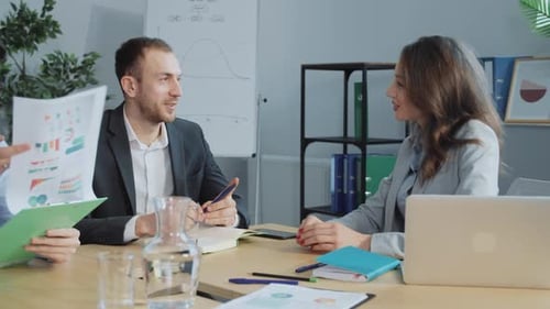 Business People Employees Group Discussing Work Plan at Corporate Office Meeting Caucasian Workers