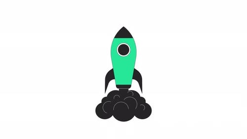 Animated Flat Design Rocket Launch to Space