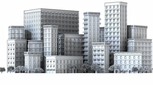 Detailed monochrome city skyline buildings evokes architectural design dreams