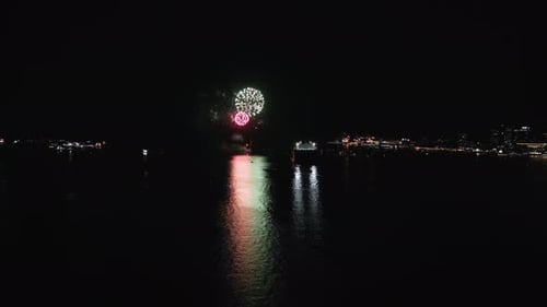 Glowing Fireworks Show Fair Show in Halifax Night Sky Aerial View