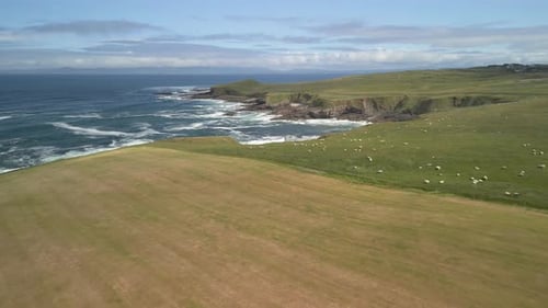 Aerial video of the coastline of Northern Ireland UK