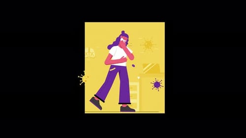 Illustration d'une femme qui ne se sent pas bien dans un environnement coloré