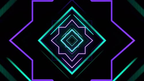 Purple And Turquoise Neon Tunnel With Geometric Strobe Shapes Background Vj Loop In 4K