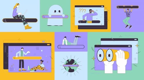 World wide web search animated bento grid layout