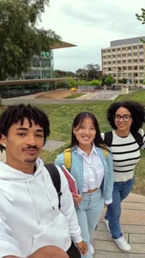 Students Waving During Video Call Outside the University Collage
