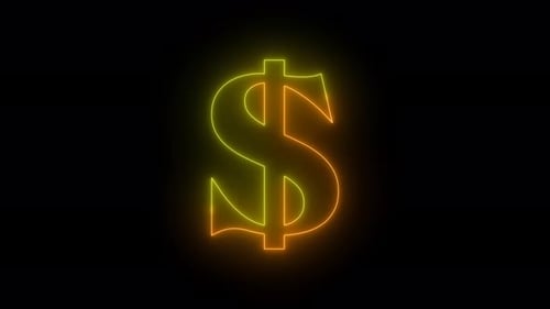 Animation lumineuse du symbole du dollar. Icône du dollar au néon.