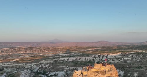 Aerial View of Natural Rock Formations in the Sunset Valley with Cave Houses in Cappadocia Turkey