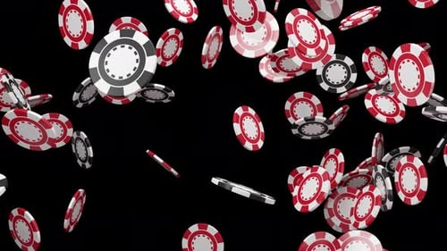 Isolated Casino Poker Chips Falling in Slow Motion Background with Alpha Channel Luck and Money