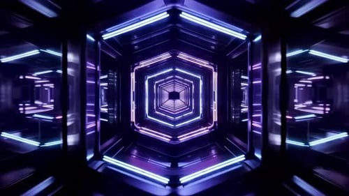 Seamless Loop Through Futuristic Neon Hexagon Tunnel