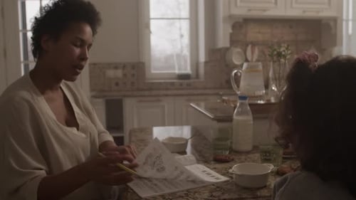 Mother and Child Together at Kitchen Table