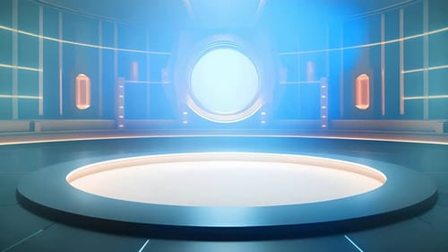 Futuristic Virtual Studio Stage with Glowing Circular Platform