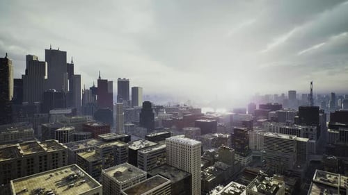 Fpv Drone Flies Over the Streets Next to Modern Skyscrapers in the Center of a Large Metropolis City