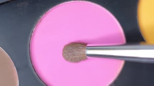 Eye Shadow Brush Applying Bright Pink Cosmetics