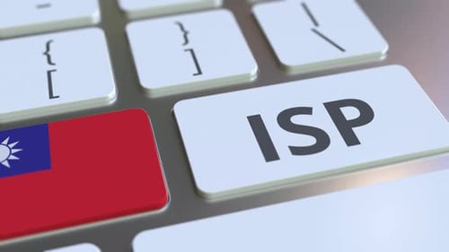 Internet Service Provider Text and Flag of Taiwan on the Keyboard