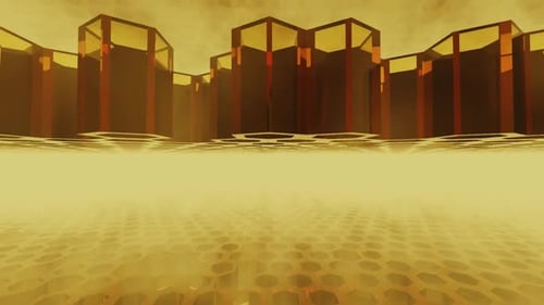 Yellow hexagonal texture cells in the fog of space.