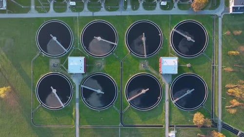 Modern wastewater treatment plant with advanced purification systems