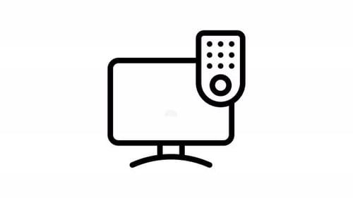 Animated Line Icon of Computer Monitor and Remote Control