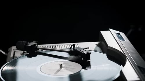 Vintage Record Player Spinning a Vinyl Record