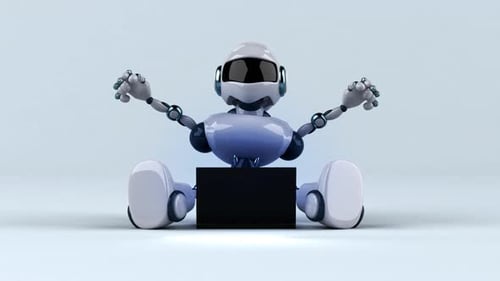 Cute Robot Character Presents Digital Screen Placeholder