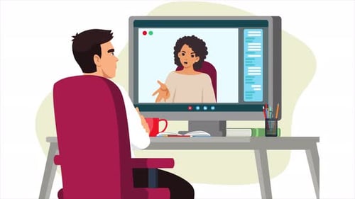 Animated Video Call with Flat Design Characters