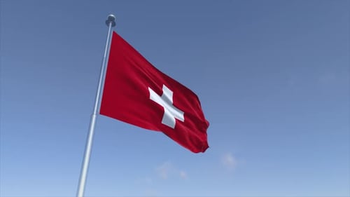 Realistic Switzerland Flag Waving Animation in Blue Sky