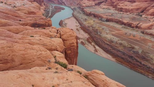 Colorado River Canyon in Desert Landscape of Utah USA, Aerial View of Steep Cliffs Revealing Deserte