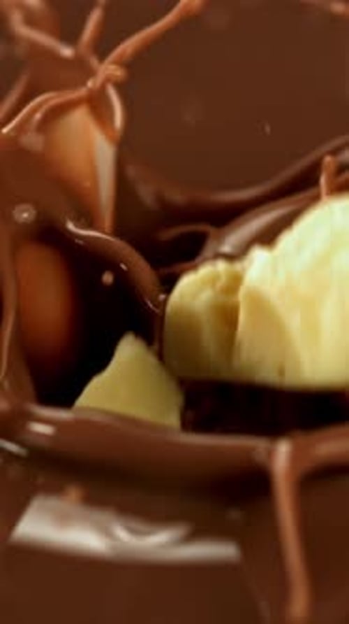 Chocolate Super Slow Motion White Chocolate Falls Into Milk Liquid Filmed on a Highspeed Camera at
