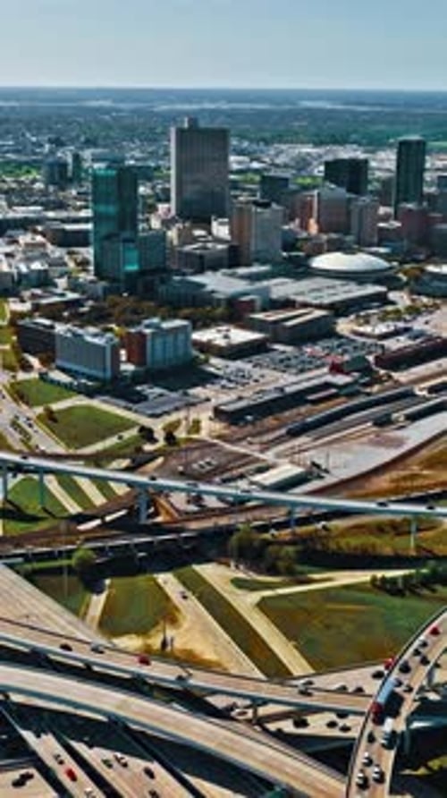Aerial view of downtown Dallas showcasing urban landscape and highways
