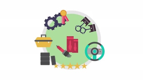 Flat Design Animated Icons for Auto Repair Service Quality