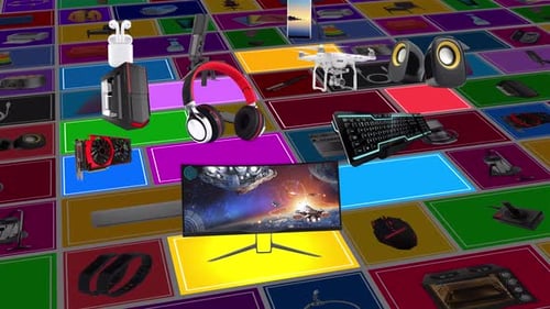 E-commerce and online sales animation with technology products