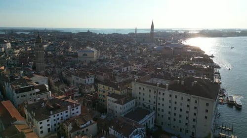 Aerial View of Venice City St Mark's Square Basilica and Doge's Palace Italy