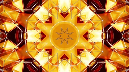 Animation of star in yellow and red pattern. Kaleidoscope VJ loop