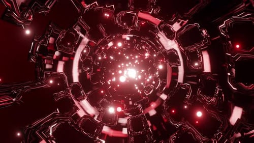 A stream of red particles flies through the cosmic web VJ loop 3d render. Background for night