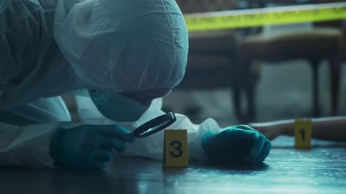 Detective Collecting Evidence in a Crime Scene Forensic Specialists Making Expertise at Home of a