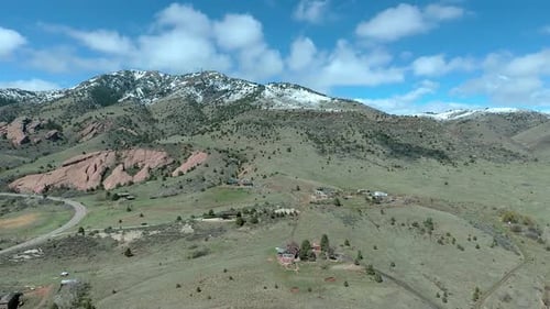 An edited drone clip of a scenic foothill area outside of Denver Colorado