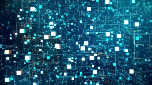 Futuristic Digital Data Network with Glowing Cubes Loop Background