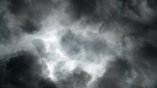 4k thunderstorm, lightning and clouds over stormy sky.
