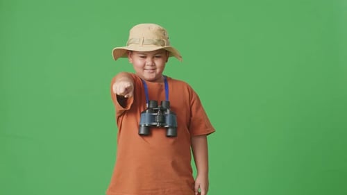 Tourist Boy Researcher Smiling, Touching Chest, Pointing At You On Green Screen