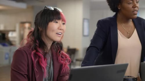 Smiling Businesswomen Working at Laptops in Office Meeting 2529 Years