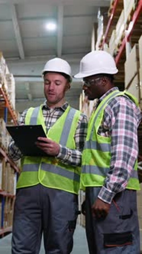 Manager Giving Instructions to Employee in Warehouse