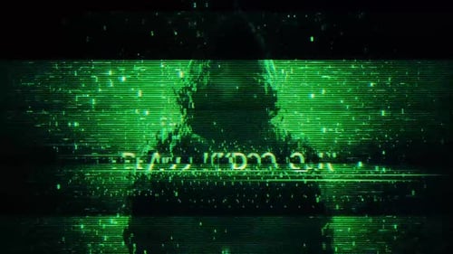 Glitch Digital Text Reveal with Hacking Code Background