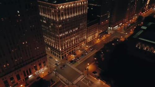 Chicago Illinois USA Aerial Footage of Night Street Chicago Downtown