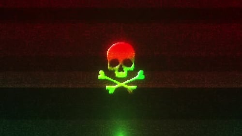 Glitch Skull and Crossbones Icon Animation with Digital Errors