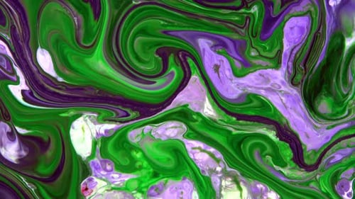 Abstract Green, Purple, and White Paint Swirls