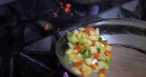 Sauteed Vegetables in Skillet, Restaurant Kitchen
